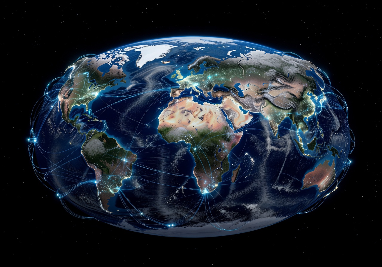 Earth from space showing global digital connections